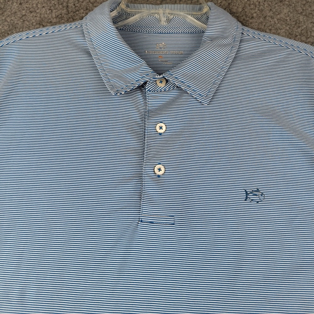 Southern Tide Mens XL Blue White Striped Performance Golf Polo Shirt Skipjack